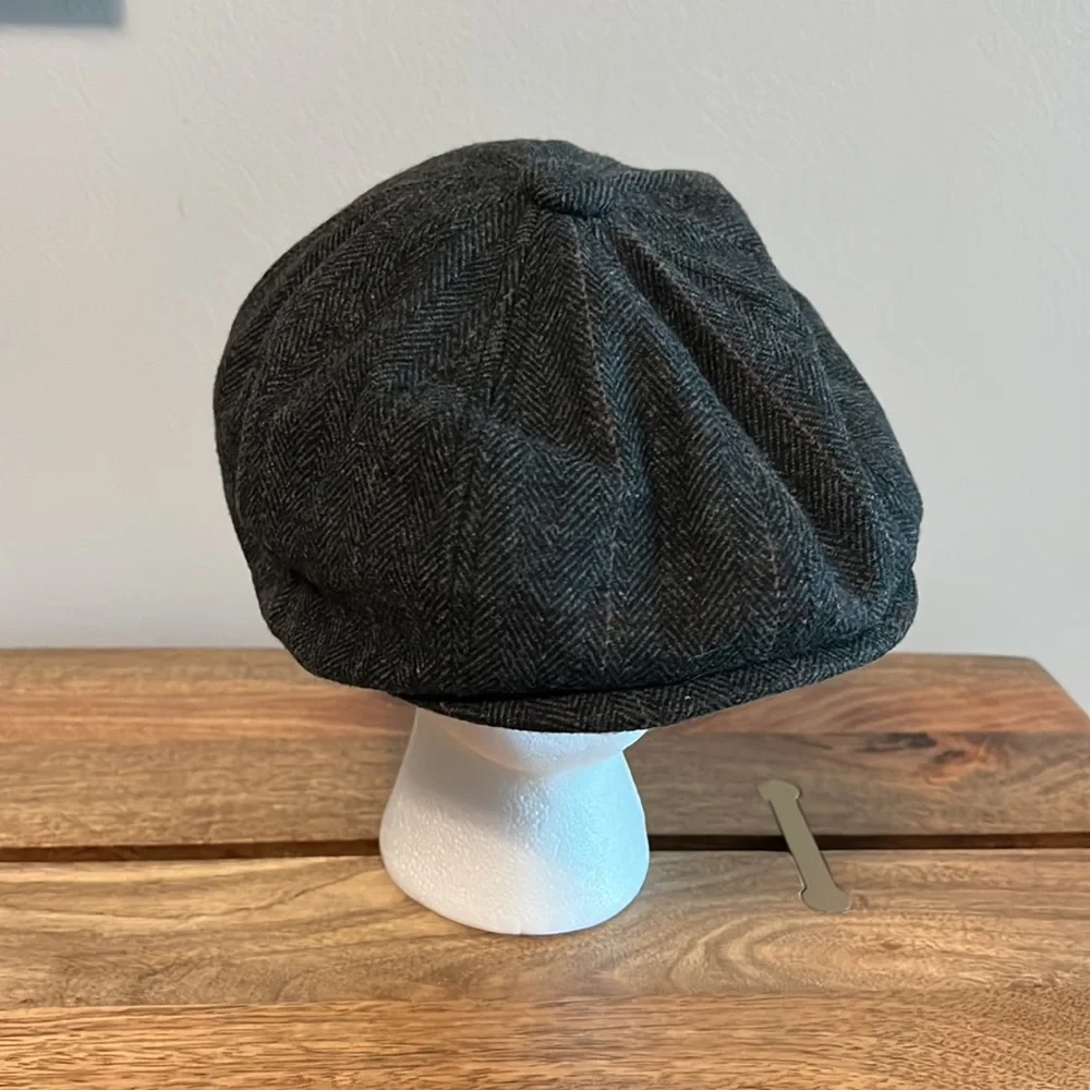 KB ETHOS Gray Chevron Print Wool Blend Newsboy Cap Hat sz Small/Medium